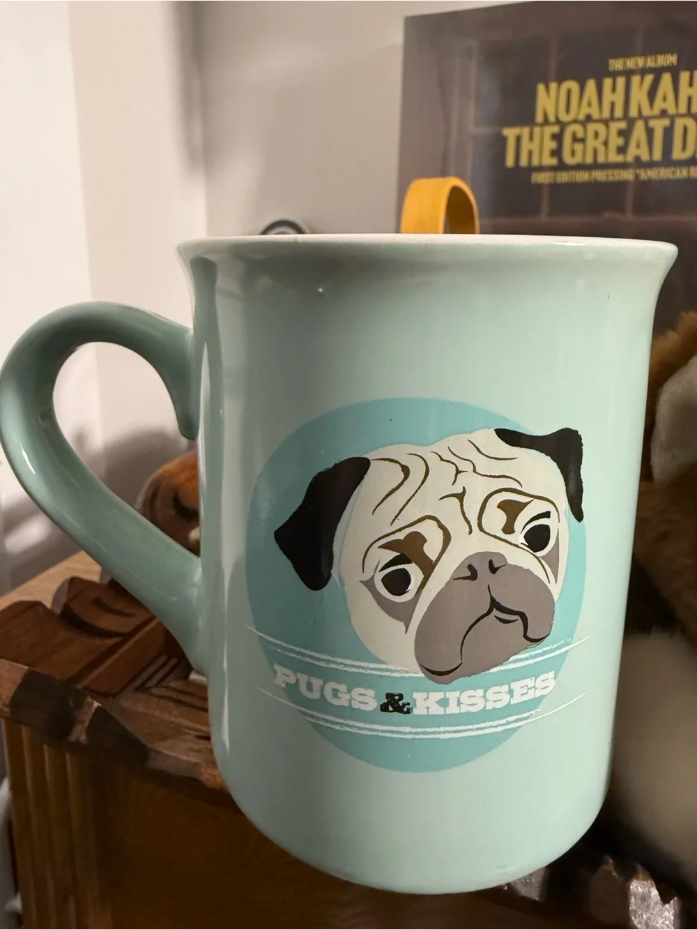 Pugs & Kisses Mint Green Pug Graphic Coffee Mug